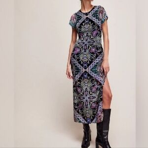 Free People Black/Emerald Velour Burnout Iris Maxi Dress NWOT